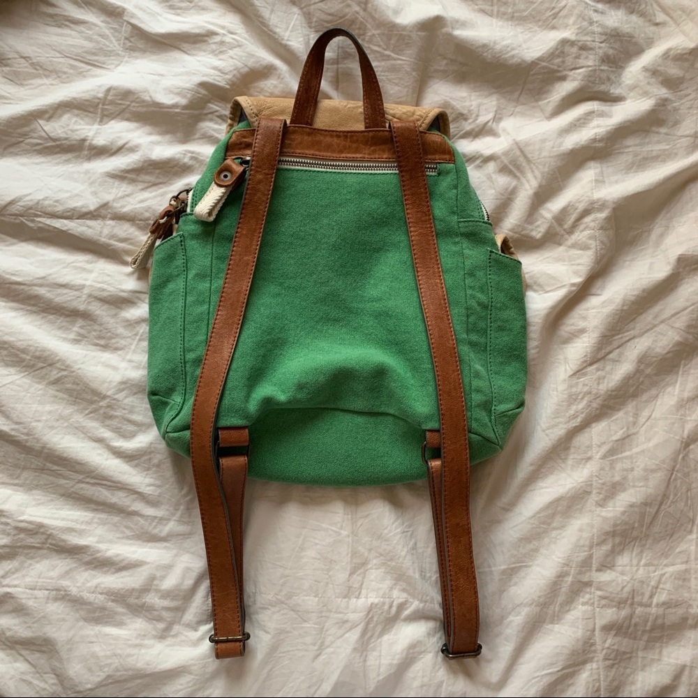 Green Cream Beige Leather Rucksack Backpack - Picture 3 of 4